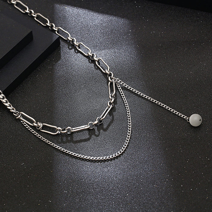 Collar de cadena pulido con cuentas de acero inoxidable de color sólido de estilo simple