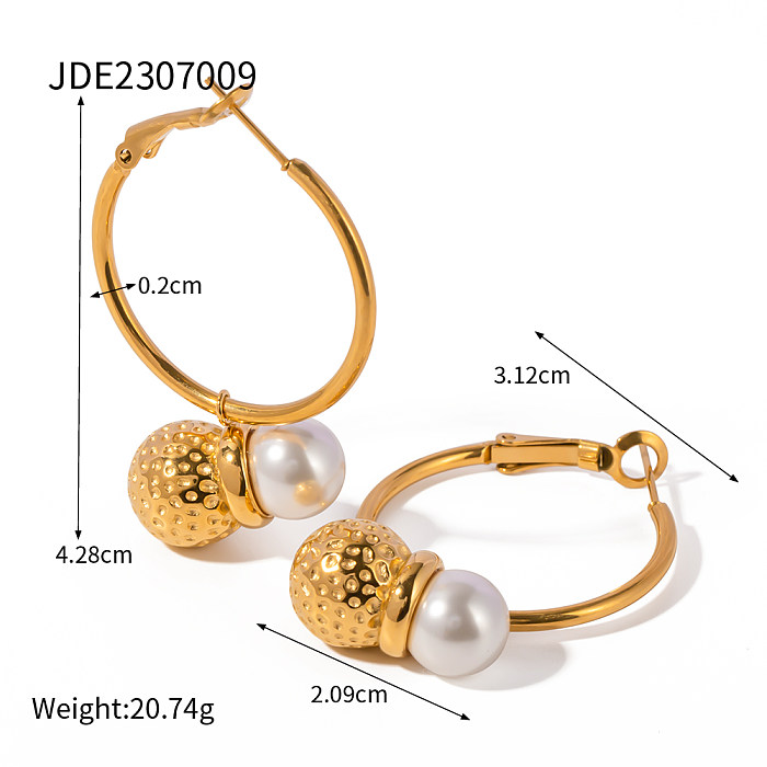 1 par de pendientes chapados en oro de 18 quilates con perlas de acero inoxidable con incrustaciones redondas estilo IG
