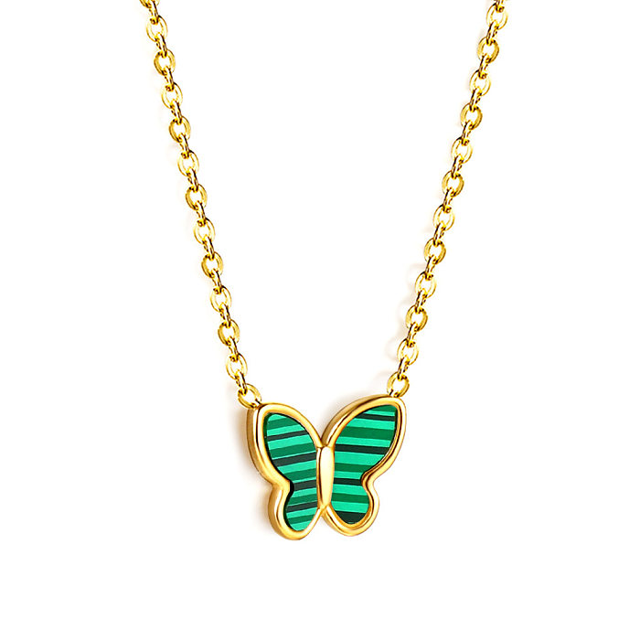 Schlichte Halskette mit Schmetterlings-Edelstahl-Beschichtung und türkisfarbener Muschel-Einlage, 1 Stück
