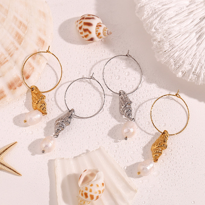 1 paire de boucles d'oreilles pendantes en acier inoxydable plaqué or 18 carats, Style Vintage, Style Simple, Style classique, cercle, couleur unie