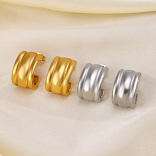 1 Pair Retro C Shape Plating Stainless Steel  18K Gold Plated Ear Studs