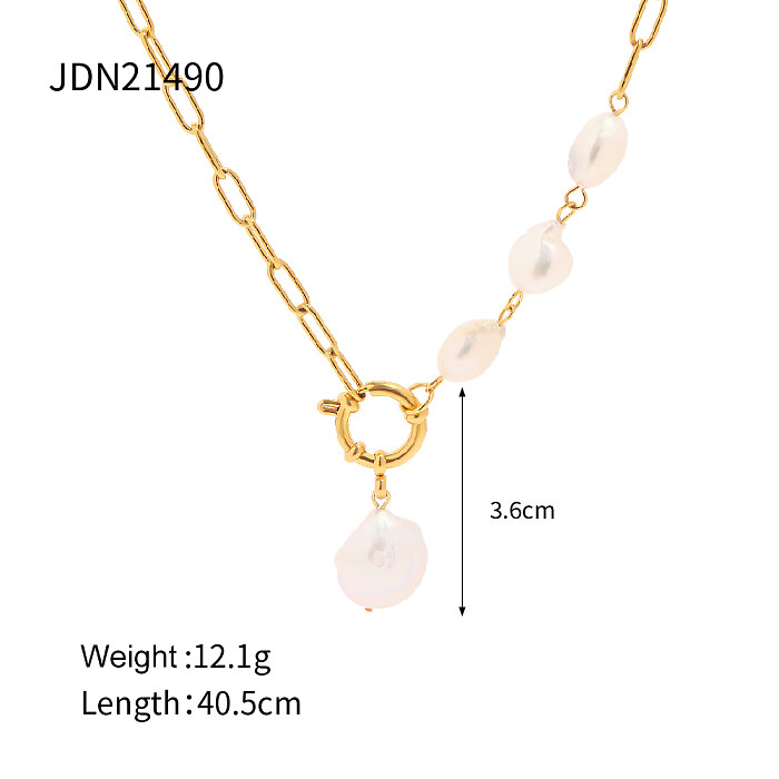 1 Piece Fashion Irregular Stainless Steel  Baroque Pearls Plating Pendant Necklace