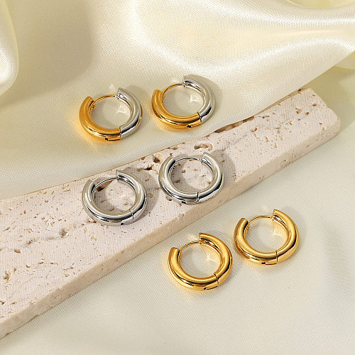 1 Pair Classic Style Round Polishing Plating Stainless Steel  18K Gold Plated Hoop Earrings