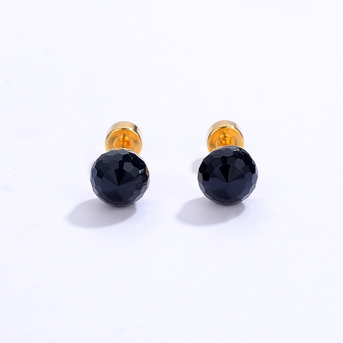 Clous d'oreilles ronds en acier inoxydable, plaqué or, boucles d'oreilles en acier inoxydable avec Zircon, 1 paire