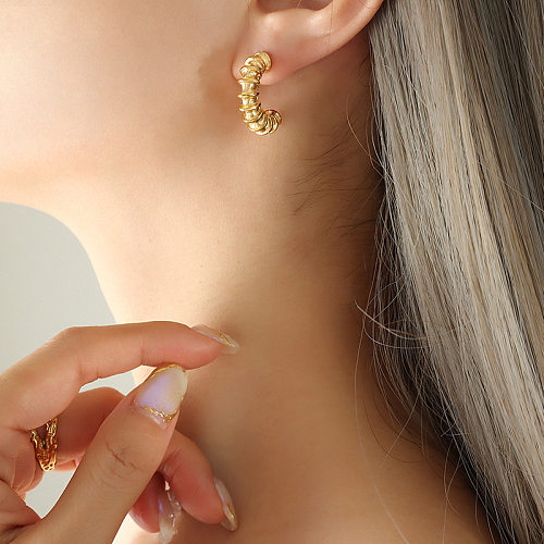 Simple Style C Shape Stainless Steel Gold Plated Ear Studs 1 Pair