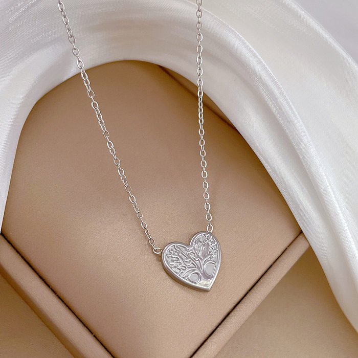 Retro Tree Heart Shape Stainless Steel Necklace 1 Piece