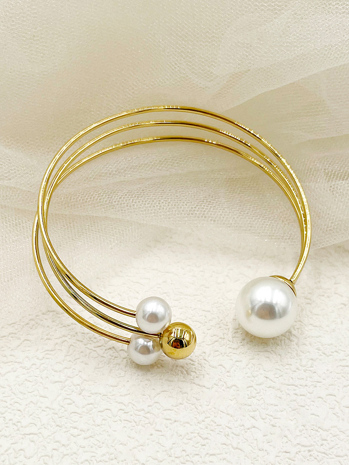 Classic Style Commute Pearl Stainless Steel Polishing Plating Gold Plated Cuff Bracelets