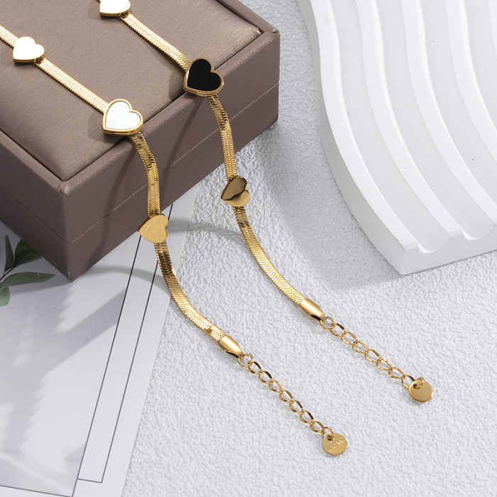 Simple Style Heart Shape Stainless Steel Inlay Zircon 18K Gold Plated Bracelets