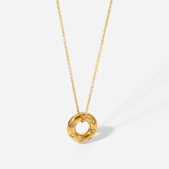 Collier en acier inoxydable, anneau creux en Zircon, pendentif, bijoux
