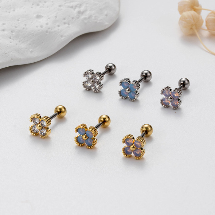 1 Piece Sweet Simple Style Flower Plating Inlay Stainless Steel  Zircon 18K Gold Plated Cartilage Earrings