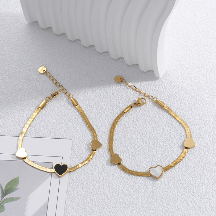 Simple Style Heart Shape Stainless Steel Inlay Zircon 18K Gold Plated Bracelets