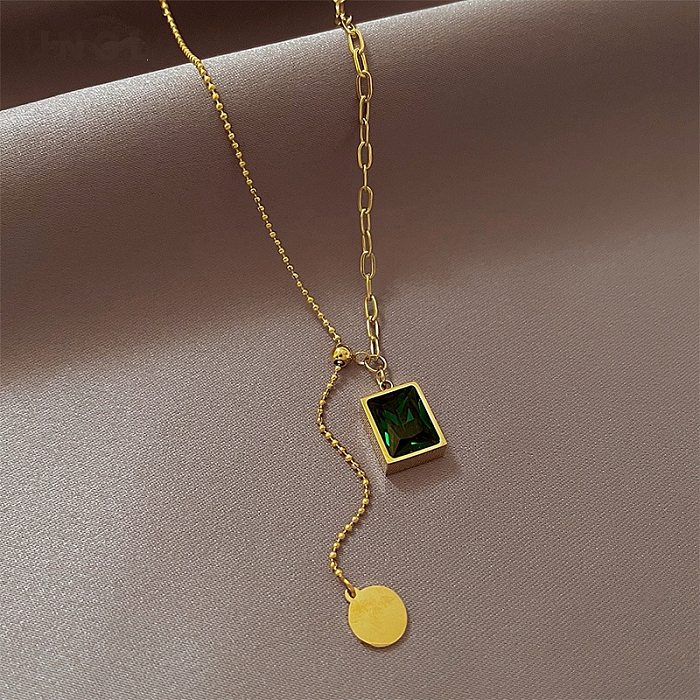 Vacation Square Stainless Steel Plating Inlay Zircon 18K Gold Plated Necklace