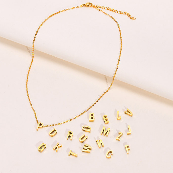 Colar com pingente banhado a ouro 18K com letras de estilo simples em aço inoxidável