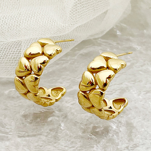 1 par de brincos glam femininos em formato de coração, aço inoxidável banhado a ouro