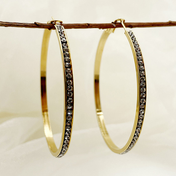 1 Pair Rock Sweet Simple Style Circle Plating Inlay Stainless Steel  Zircon Gold Plated Hoop Earrings