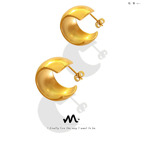 Fashion Geometric Glossy C-shaped Wide Face Stainless Steel Earrings