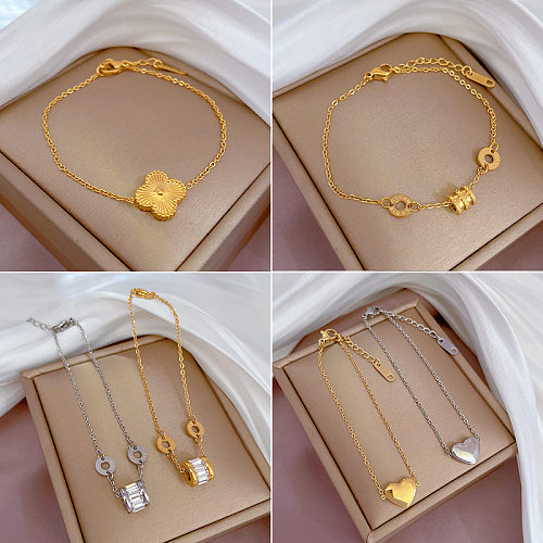 Fashion Constellation Heart Shape Flower Titanium Steel Inlaid Gold Zircon Bracelets 1 Piece
