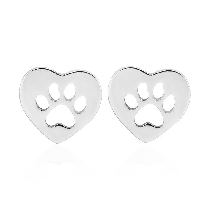 Cute Paw Print Stainless Steel  Plating Ear Studs 1 Pair