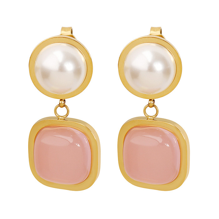 1 par de pendientes colgantes chapados en oro de 18K con incrustaciones de perlas artificiales, cuadrados y redondos, estilo Vintage, elegantes
