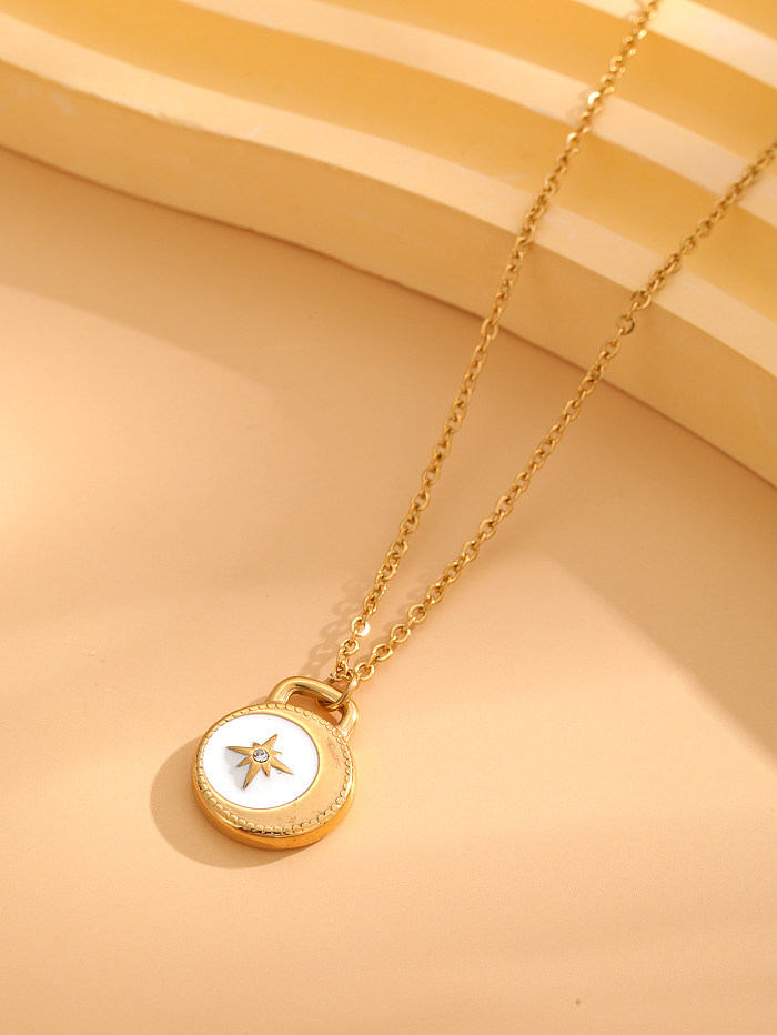 Retro estrela lua aço inoxidável esmalte chapeamento incrustação pedra natural resina strass banhado a ouro pingente colar