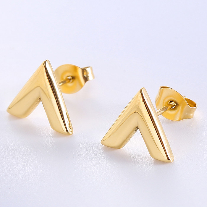 1 Pair Basic Modern Style V Shape Plating Inlay Stainless Steel  Zircon 18K Gold Plated Rose Gold Plated Ear Studs