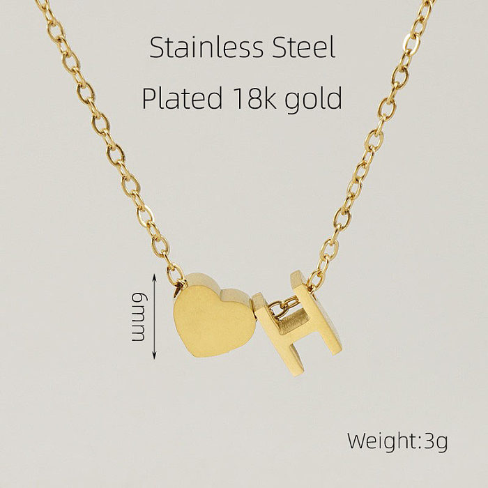 قلادة على شكل حرف فرنسي كاجوال على شكل قلب مصنوعة من الفولاذ المقاوم للصدأ ومطلية بالذهب عيار 18 قيراط