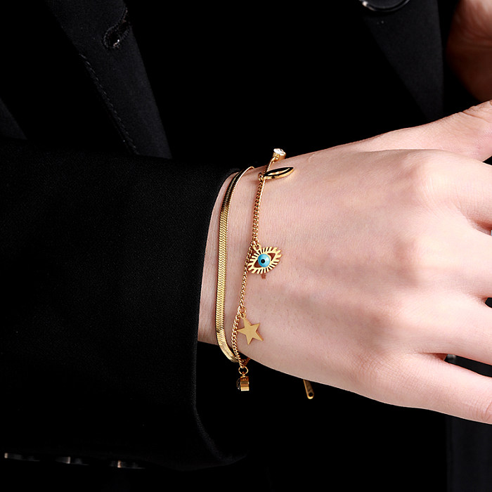 Bracelets plaqués or 18 carats, Style Vintage, lèvres simples, œil du diable, étoile, placage en acier inoxydable