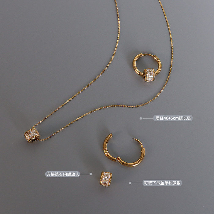 Mode-Diamant-Edelstahl-Halsketten-Ohrringe