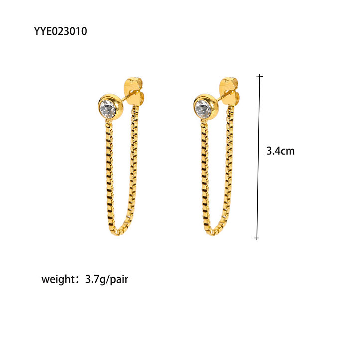 Boucles d'oreilles pendantes en acier inoxydable, 1 paire, Style romain Simple, incrustation géométrique, diamant artificiel, plaqué or 18 carats