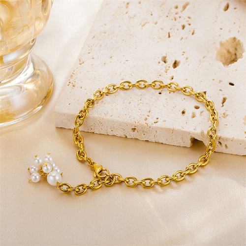 Atacado estilo simples flor de aço inoxidável pérola de água doce chapeamento de pérolas pulseiras banhadas a ouro 18K
