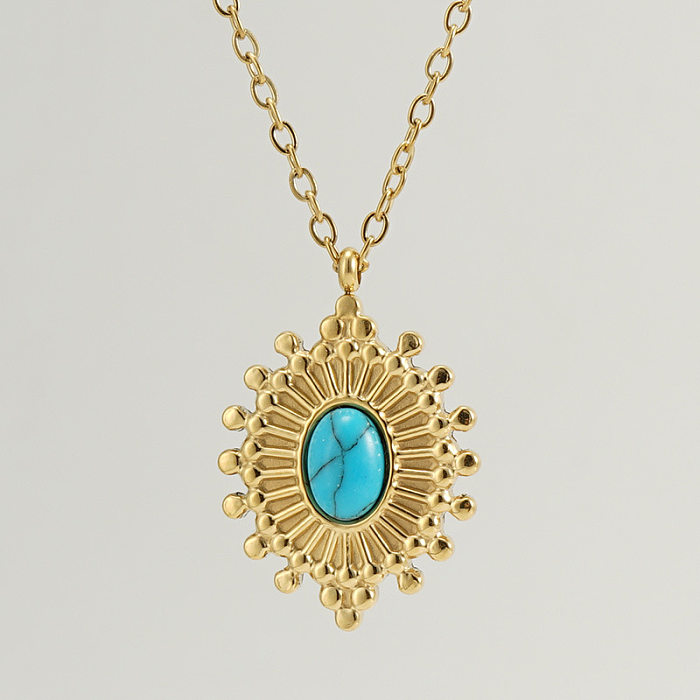 1 Piece Simple Style Oval Stainless Steel  Stainless Steel Plating Inlay Turquoise Pendant Necklace