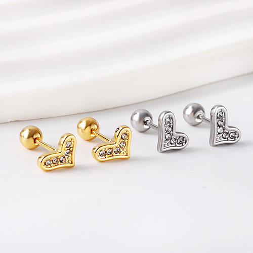 1 Pair Simple Style Solid Color Inlay Stainless Steel  Rhinestones Ear Studs