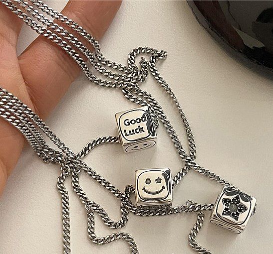 IG Style Letter Smiley Face Stainless Steel Plating Pendant Necklace
