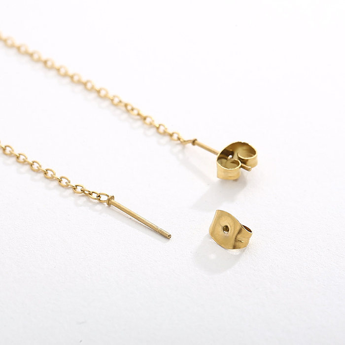 1 paire de boucles d'oreilles pendantes en acier inoxydable, Style moderne Simple, chaîne de couleur unie, perles