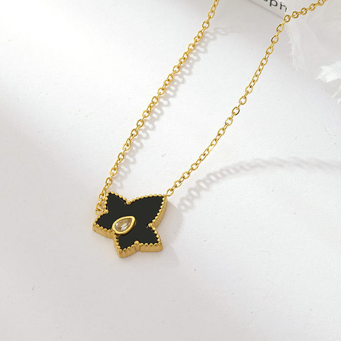 Simple Style Star Stainless Steel  Plating Inlay Acrylic Shell Gold Plated Pendant Necklace
