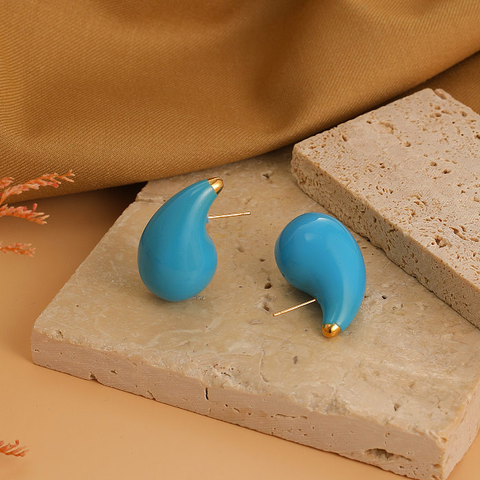 1 par de brincos de orelha geométricos estilo vintage elegante cor sólida epóxi de aço inoxidável