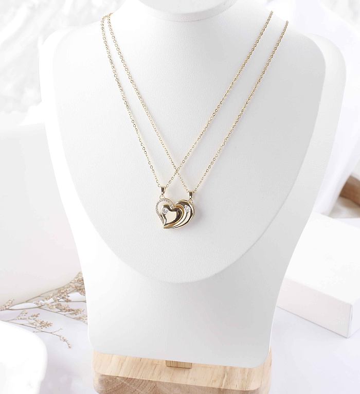 Elegant Romantic Letter Heart Shape Stainless Steel  Plating Inlay Artificial Pearls Zircon Gold Plated Pendant Necklace