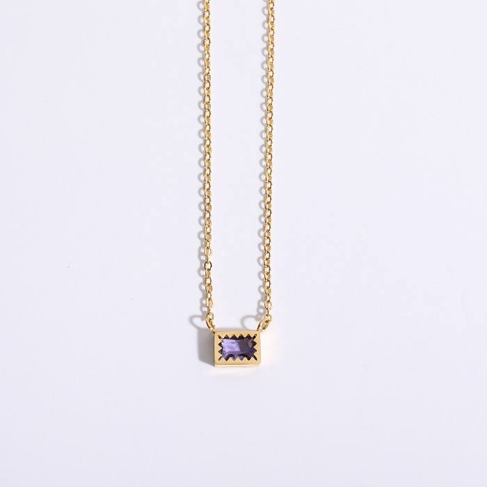 Simple Style Commute Square Stainless Steel Plating Inlay Carving Zircon 18K Gold Plated Pendant Necklace