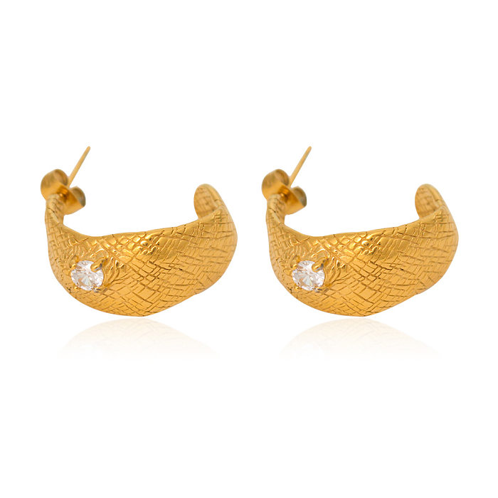 1 par de brincos de orelha banhados a ouro 18K com revestimento geométrico básico de aço inoxidável