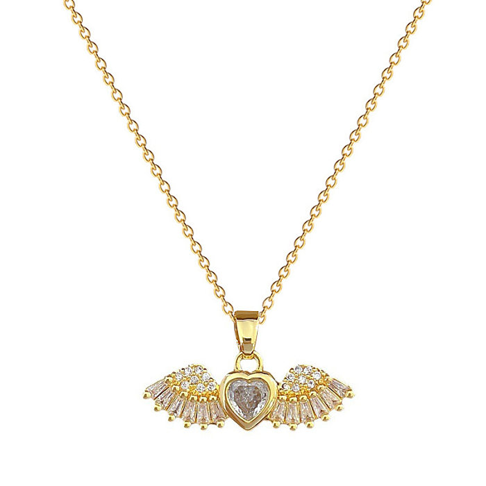 Elegant Modern Style Wings Stainless Steel  Copper Inlay Zircon Pendant Necklace