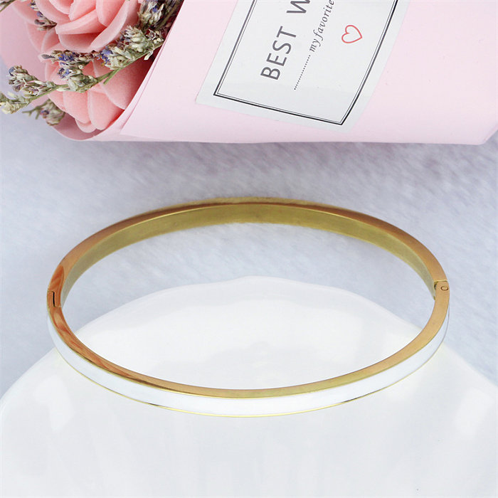 Simple Style Color Block Stainless Steel Titanium Steel Epoxy Gold Plated Bangle