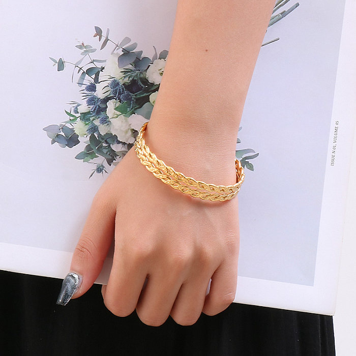 Estilo moderno estilo simples cor sólida aço inoxidável titânio banhado a ouro strass pulseira a granel