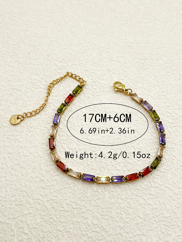 Bracelets plaqués or 14 carats en Zircon pour femme, Style nordique, rectangulaire coloré, en acier inoxydable, incrustation de placage en Patchwork