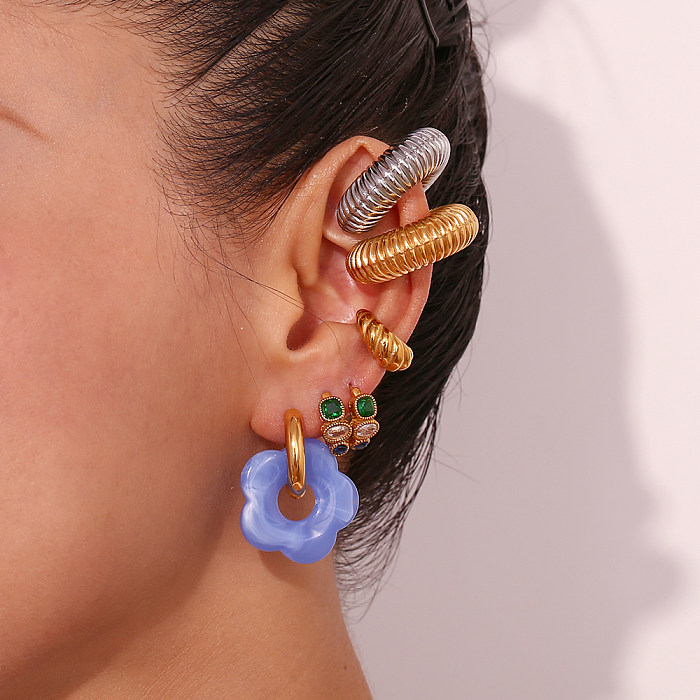 1 paire de boucles d'oreilles pendantes en acier inoxydable et acrylique plaqué or 18 carats, Style classique et doux