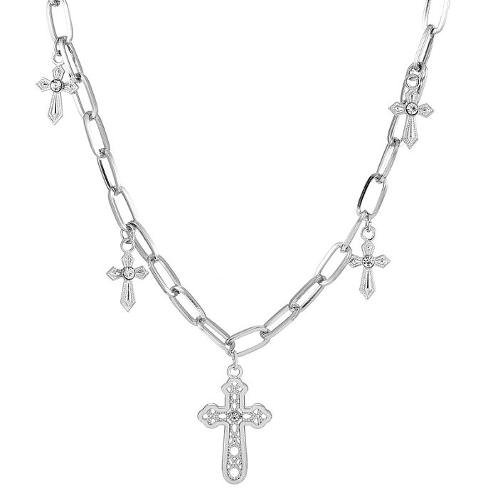 Punk-Kreuz-Schneeflocken-Edelstahl-Inlay, künstlicher Diamant, geschichtete Halsketten, 1 Stück