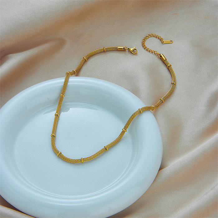 Lässiger schlichter Stil, einfarbig, Edelstahl-Beschichtung, ausgehöhlte 18-Karat-vergoldete Halskette