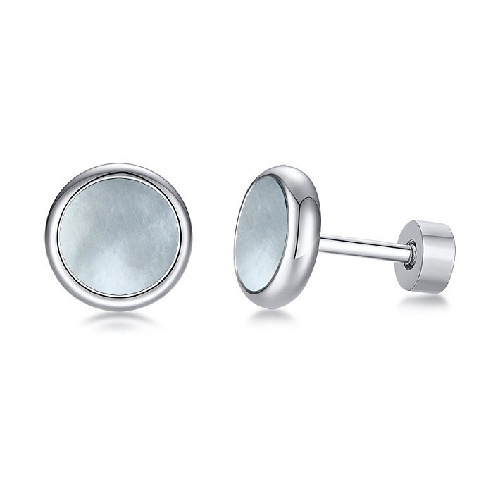 Simple Style Round Stainless Steel  Inlay Turquoise Ear Studs 1 Pair