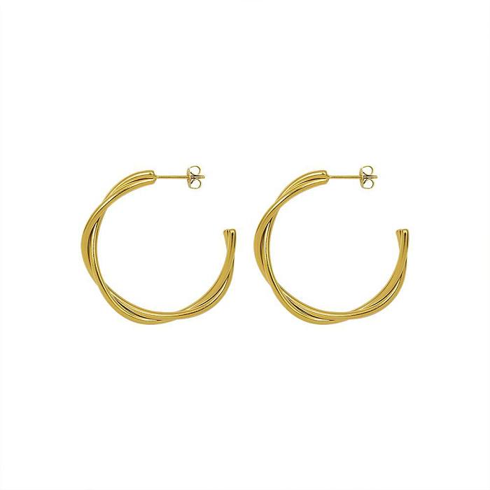 Simple Temperament Twisted Cross C-shaped Stainless Steel Plated 18k Gold Earrings