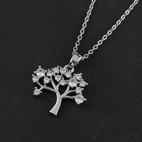 Elegant Streetwear Tree Stainless Steel  Inlay Zircon Pendant Necklace