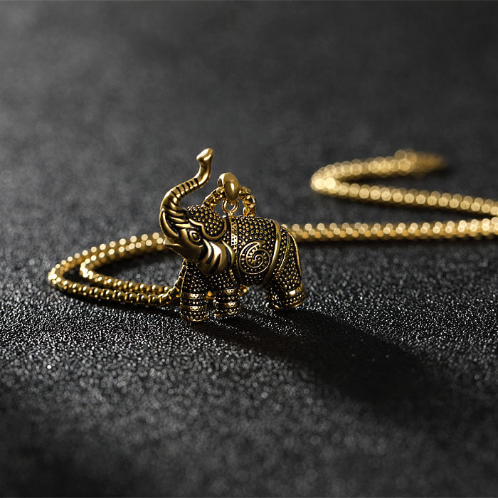 Simple Steel Elephant Pendant Necklace